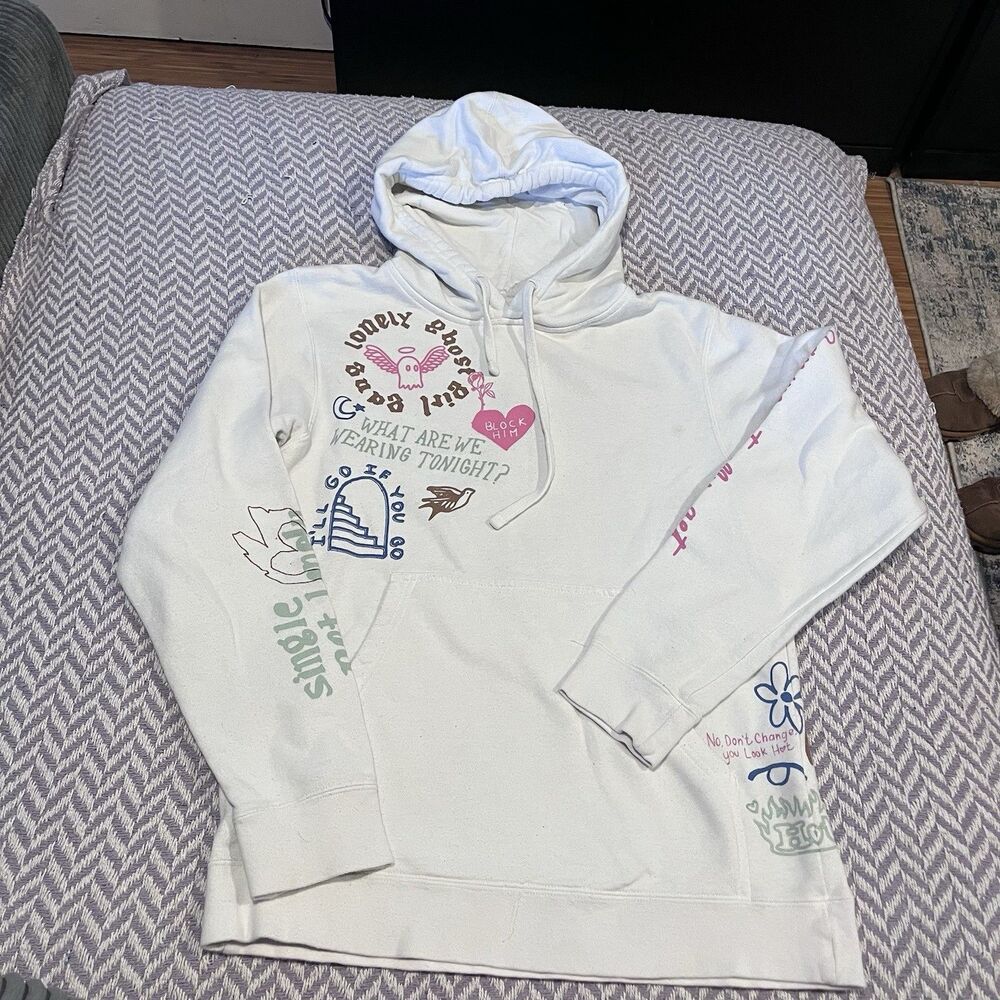 Lonely Ghost Girl Gang White Scrawl Sweatshirt Hoodie / Size Small